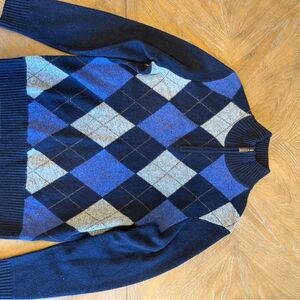 J. Crew Men's Zip-Up Argyle Sweater - Navy and Gray